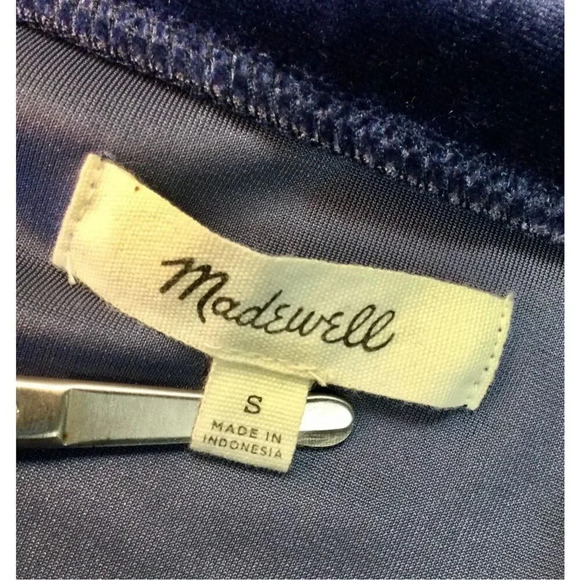 Madewell Women's Navy Blue Velvet Short Sleeve Tie-Neck Top Blouse Size Small - Picture 3 of 9